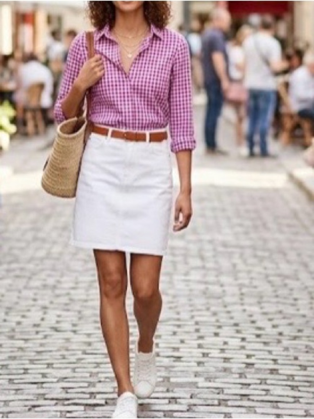 J Crew pink white gingham check long sleeve button down preppy cotton medium